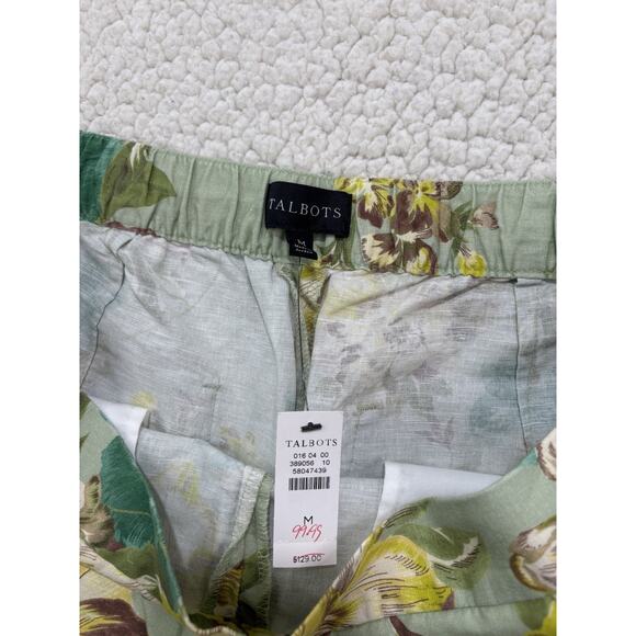 NWT Talbots Wide Leg Washed Linen Cotton Pants Floral Sz Medium Pull On Elastic - Picture 5 of 9